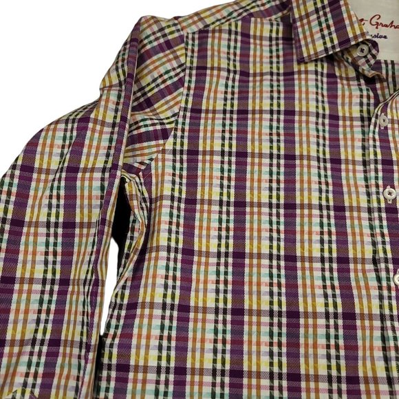 Robert Graham Exclusive Mens S Shirt Flip Cuff Dress Purple Pastel Plaid - Picture 7 of 12